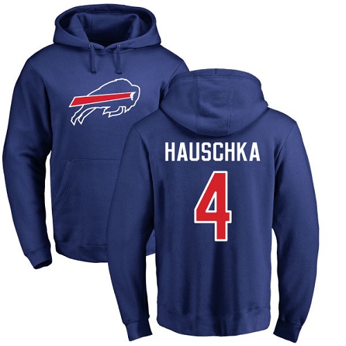 Men NFL Buffalo Bills #4 Stephen Hauschka Royal Blue Name and Number Logo Pullover Hoodie Sweatshirt